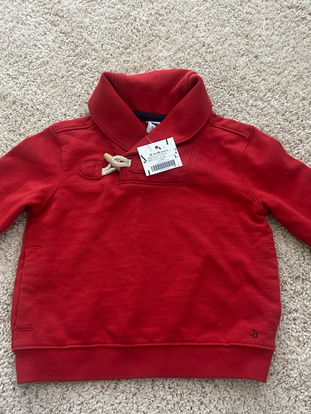 Janie and Jack Red Shawl Collar Toggle Sweatshirt
